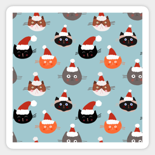 Cats in Santa Hats on Blue Sticker